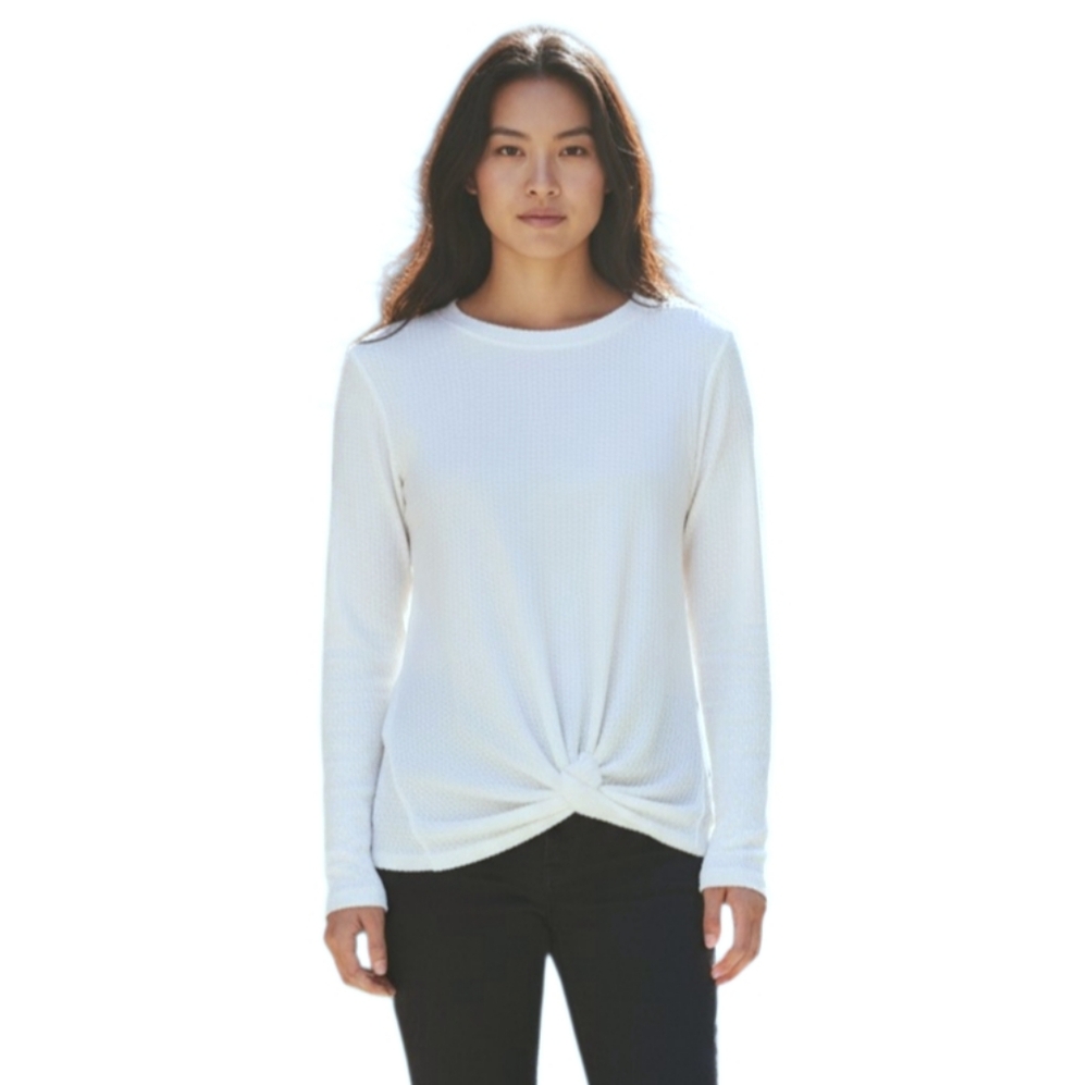 Misfay White Waffle Knit Knot-Front Long Sleeve Top Sz.M NWT